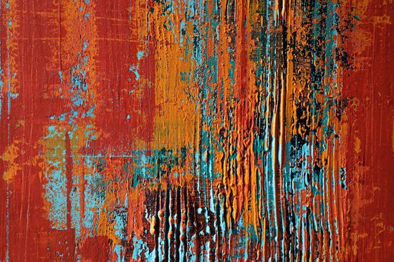 COLOR FUSION - ABSTRACT ACRYLIC PAINTING ON CANVAS * LARGE FORMAT * TURQUOISE * RED