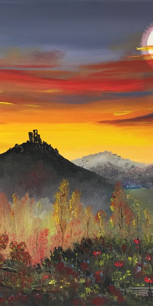 Corfe Castle on a large canvas by Marja Brown