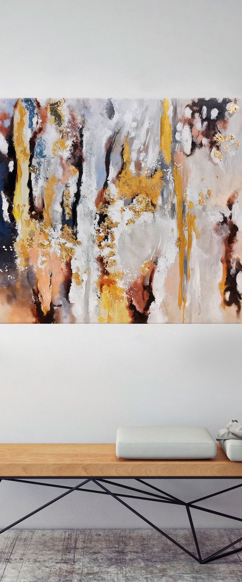 Gold leaf painting, Abstract print on canvas by Annet Loginova
