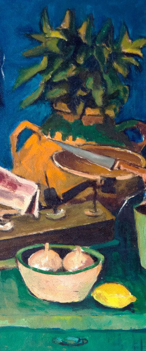 Still Life on green table - My Early stage in painting 3329 (around 1983) by GOUYETTE jean-michel