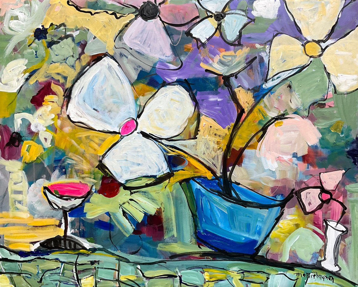 Organic Abstract Acrylic Painting By Marie Manon, 30 X 24", Happy Hour, Original Artwork