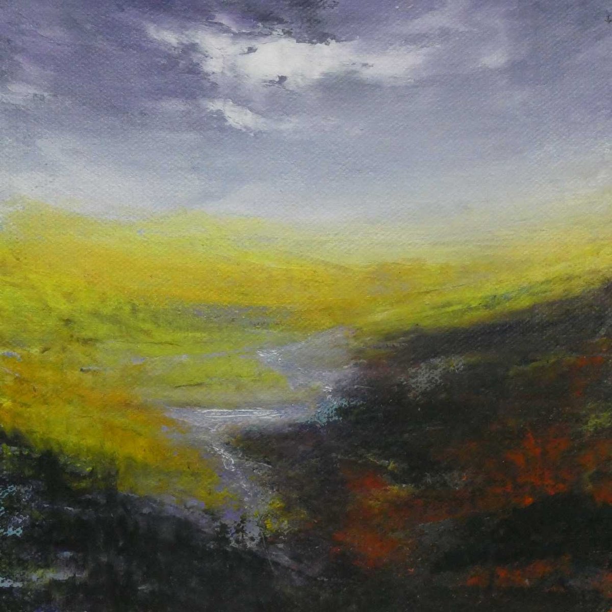 Expressive Landscape Acrylic Painting By Oconnart, 10 X 10", Moorland Glow, Original Artwork