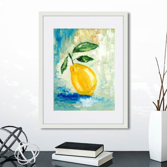 Lemon Painting Original Art Fruit Artwork Citrus Wall Art Small Kitchen Painting