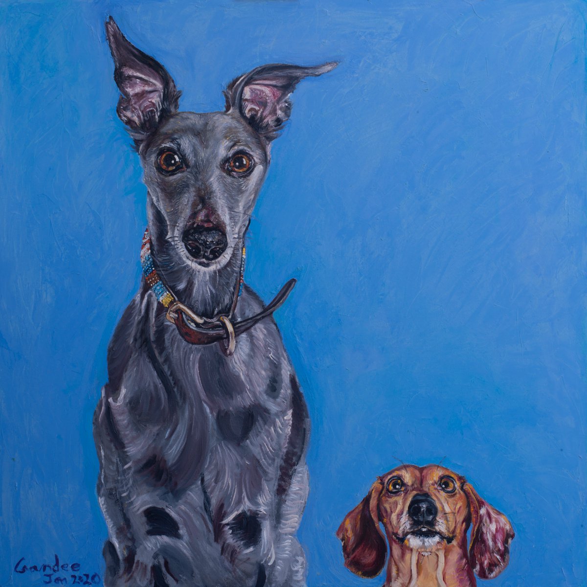 Illustrative Animal Oil Painting By Gandee Vasan, 47 X 47, The Long And The Short Of It!, Original Artwork