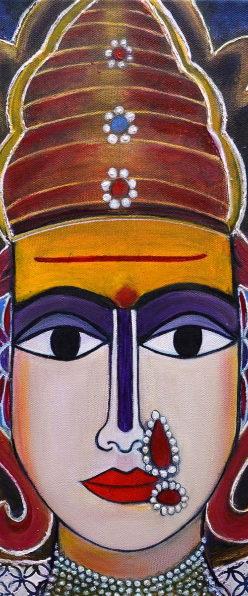 Goddess Shantadurga vibrant painting on canvas by Manjiri Kanvinde