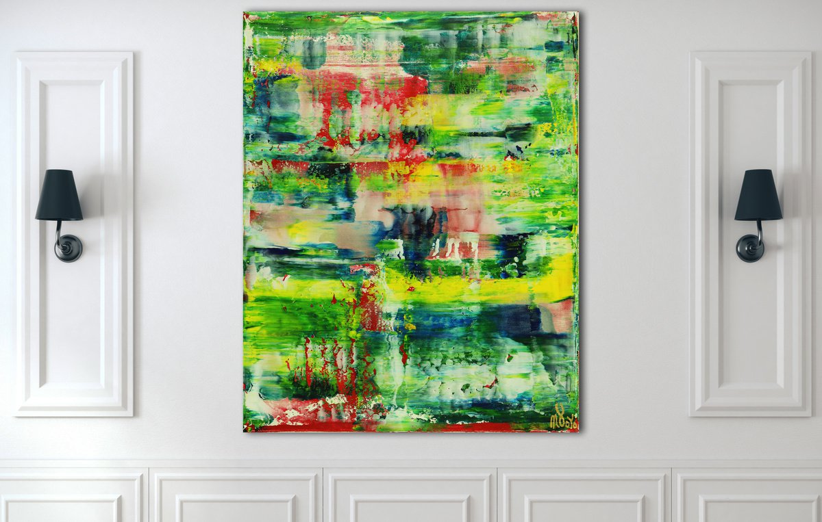 Abstract Acrylic Painting By Nestor Toro, 16 X 20", Sunny Morning Panorama 1, Original Artwork