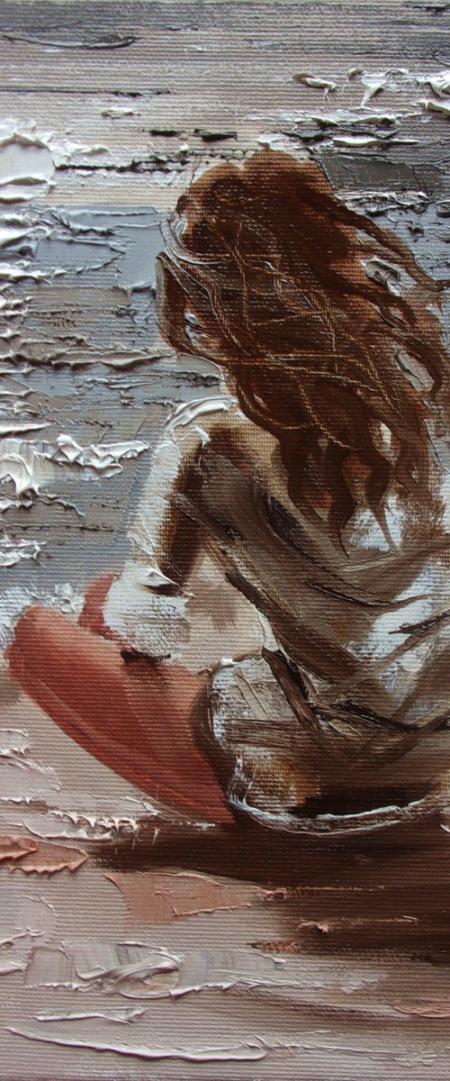 " SILENCE ... " SUN SKY SEA SAND liGHt  ORIGINAL OIL PAINTING, GIFT, PALETTE KNIFE by Monika Luniak