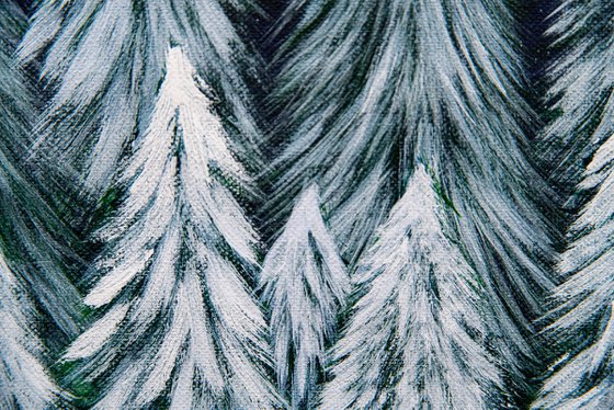 Starry night in winter woods