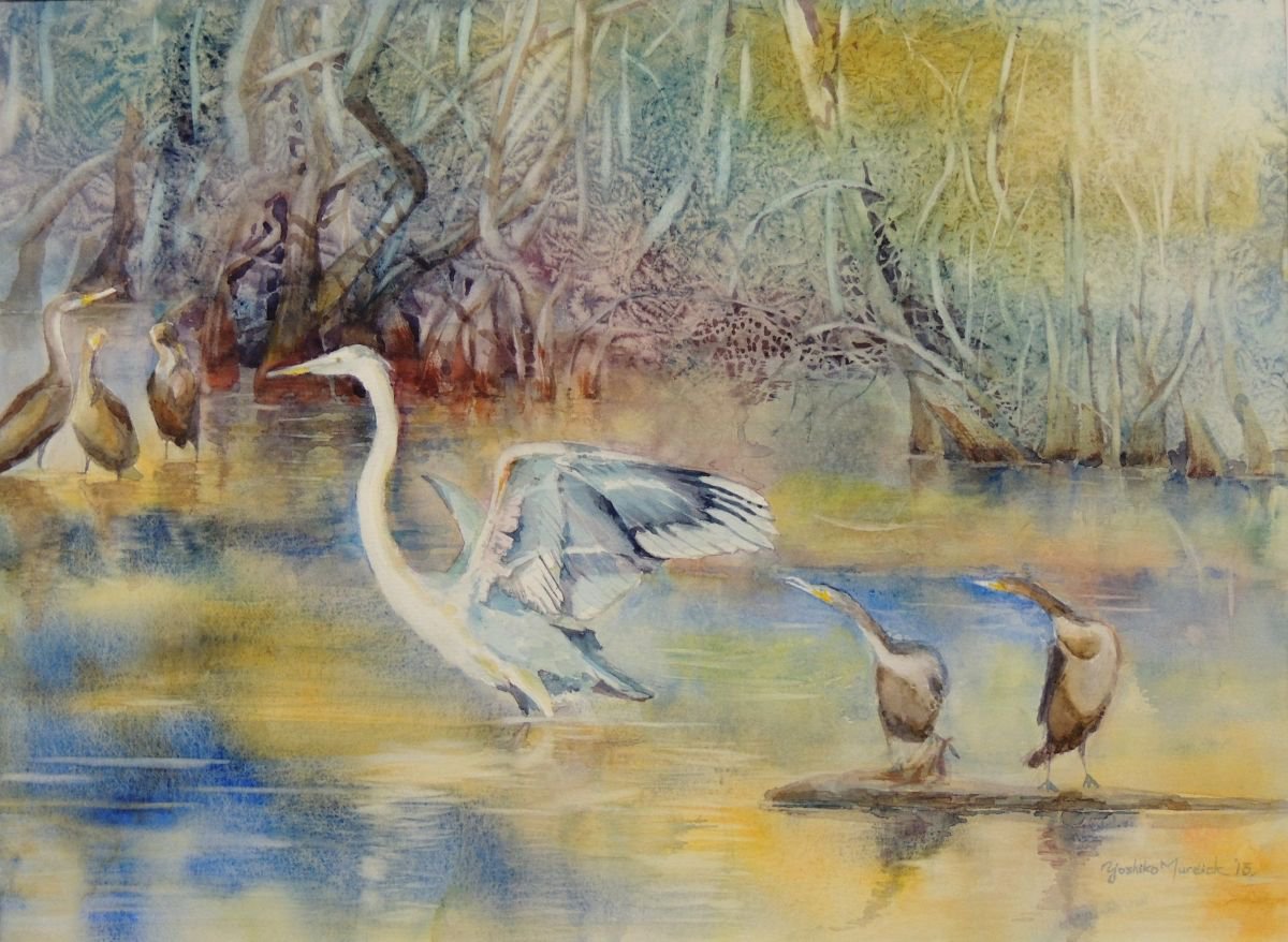 Impressionistic Animal Watercolour By Yoshiko Murdick, 24 X 18", Visitor Ii, Original Artwork