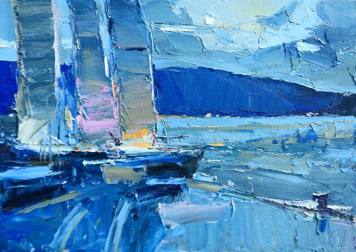 Impressionistic Landscape Oil Painting By Yehor Dulin, 14 X 10", " Night Life ", Original Artwork