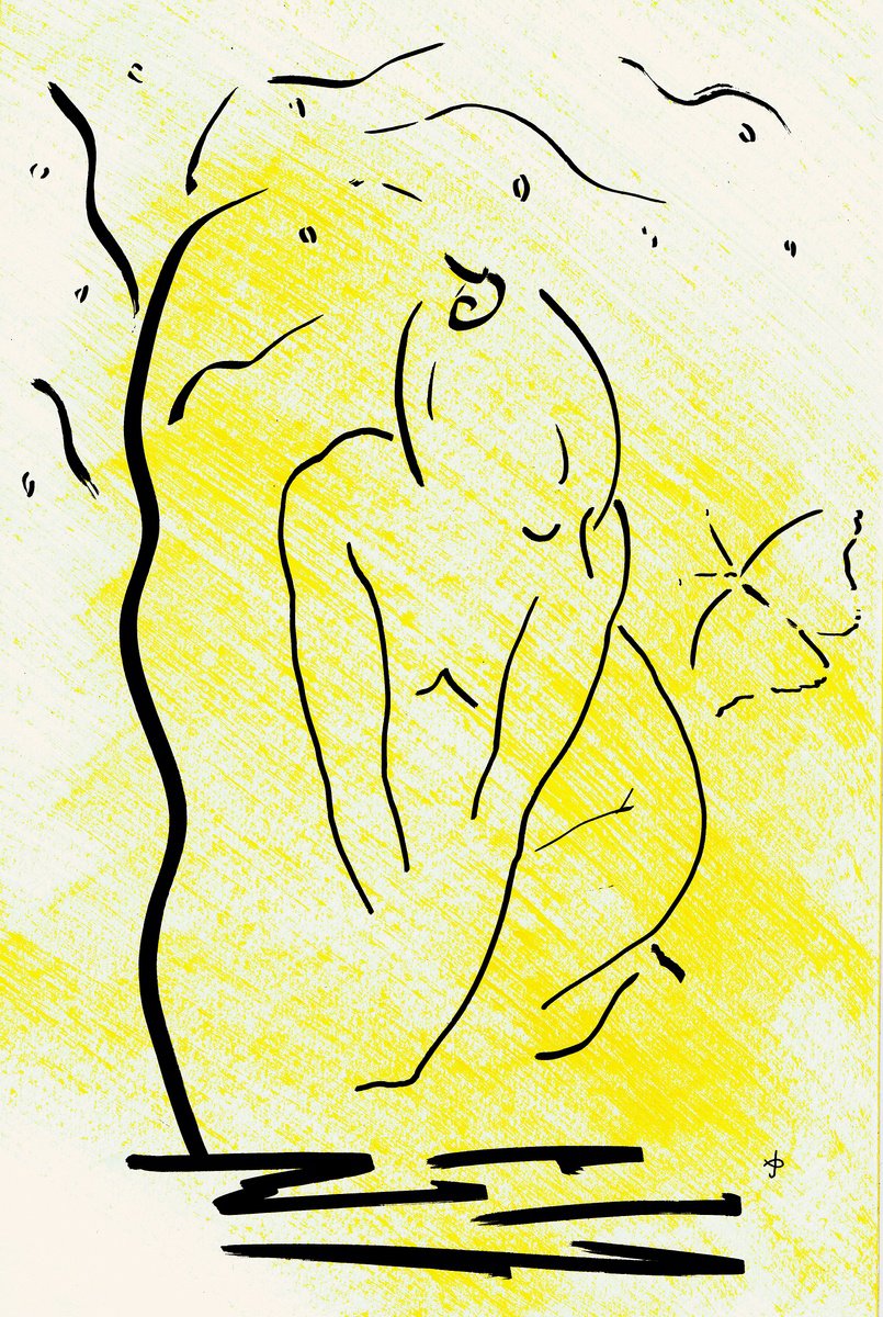 Expressive Animal Ink Drawing By David Jones, 10 X 16, Together 2405A, Original Artwork