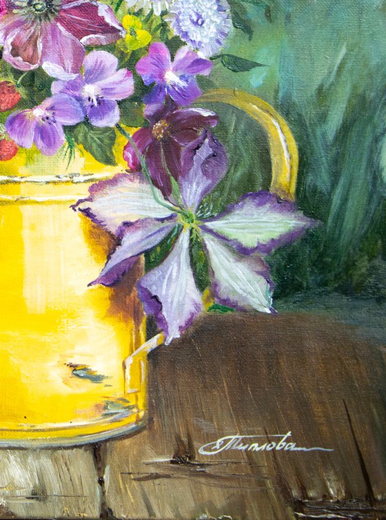 "BOUGUET FOR GRANDMA'' oil painting on canvas. Garden flowers