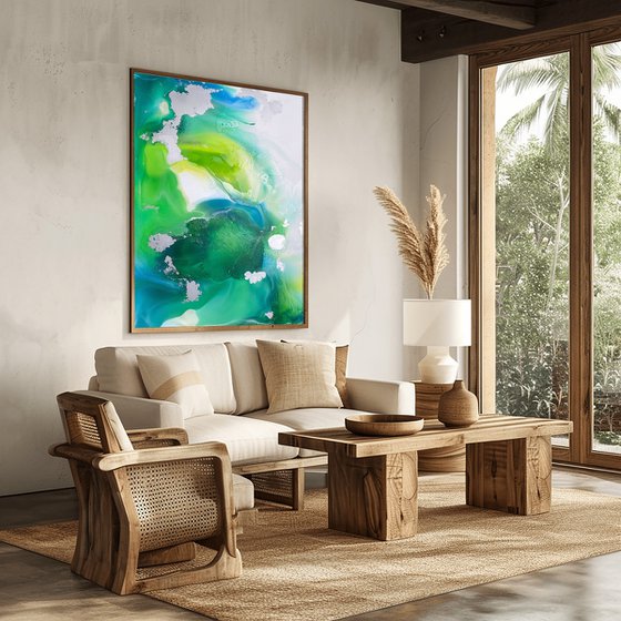 Emerald Silver Abstract Art