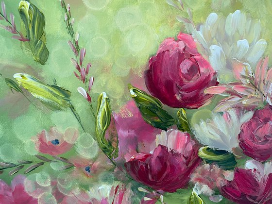 La vie en rose  ( large floral painting )