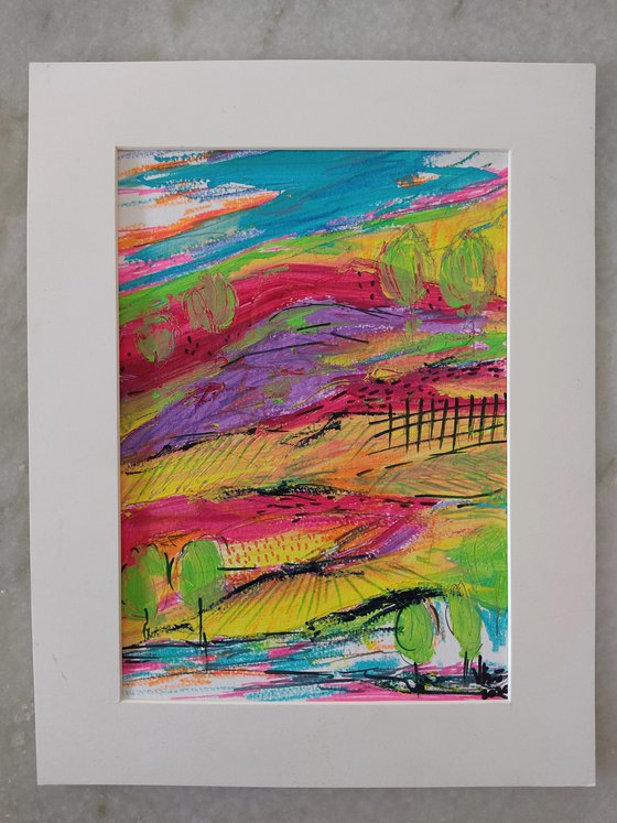 Rainbow landscape - mixed media painting - kids room art decor - whimsical artwork - abstract landscape