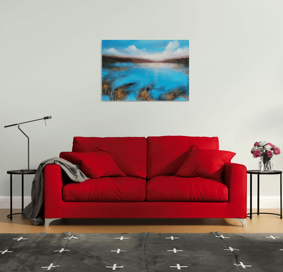 A XL large original semi-abstract beautiful structured mixed media painting of a seascape "Dream"