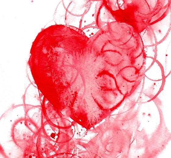 Red Heart, Contemporary Watercolour, Watercolor, Long format,