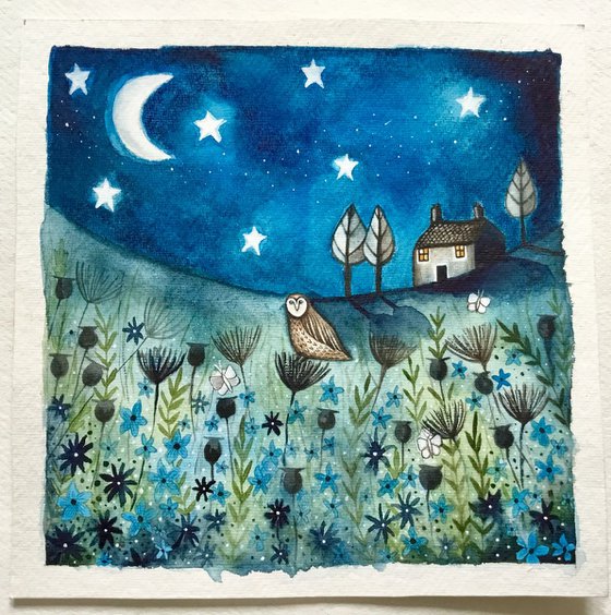 Midnight Moon, watercolour painting