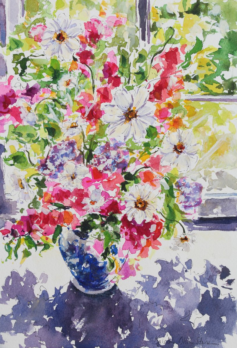 Impressionistic Botanical Watercolour By Kristen Olson Stone, 7 X 10", Summertime In London, Original Artwork