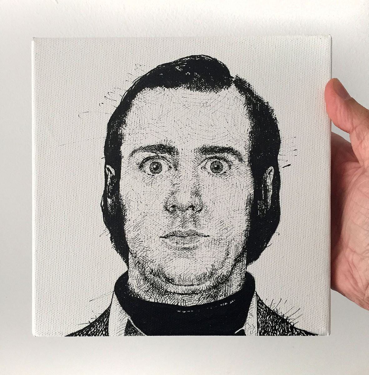 Impressionistic Portrait Ink Drawing By Dario Moschetta, 8 X 8, Jim/Andy, Original Artwork