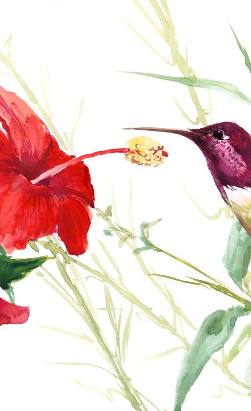 Hummingbird and Hibiscus by Suren Nersisyan