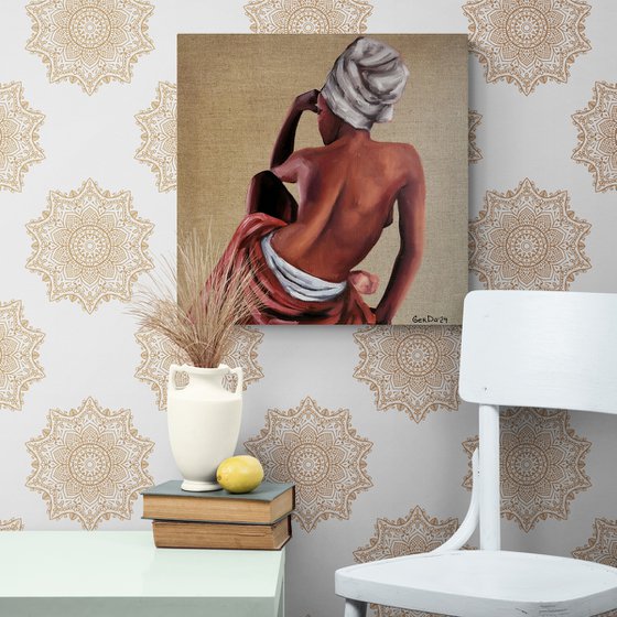 African Beauty - Erotic Naked Black Woman Painting