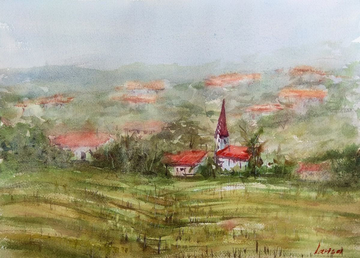 Slovenian Church | Original watercolor painting by Larisa Carli