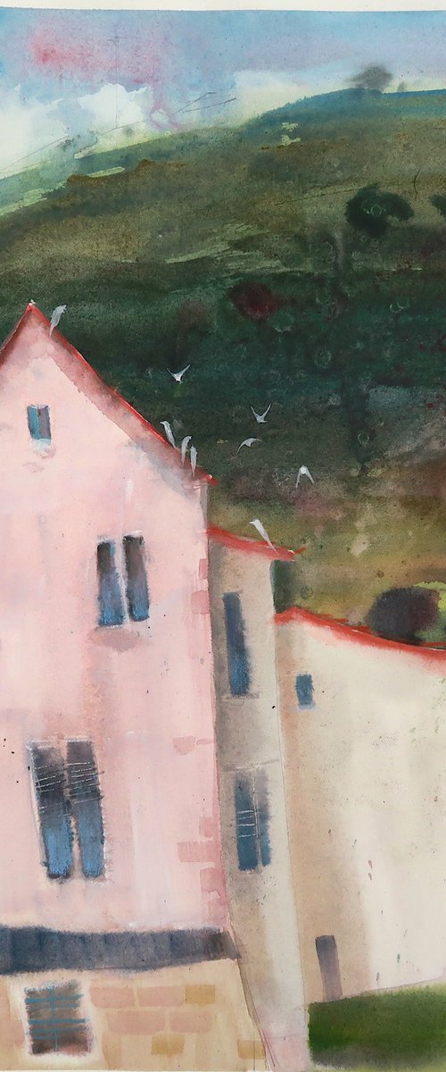 Dubrovnik Houses - small watercolor by Ayna Paisley