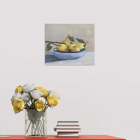 Bowl of lemons, still life painting