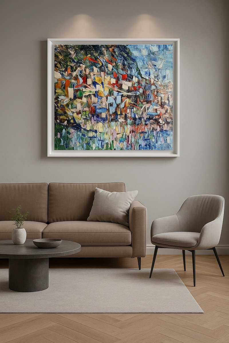 Impressionistic Abstract Oil Painting By Antonino Puliafico, 51 X 46, Visita Al Borgo, Original Artwork