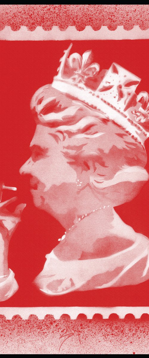 Spliff Queen 22 ( red on paper.) by Juan Sly