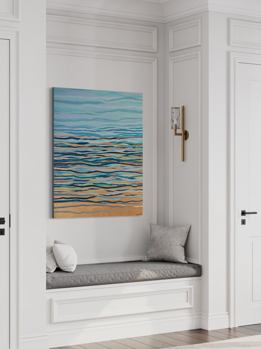 The Late Tide - 82 x 102 cm - metallic gold paint and acrylic on canvas by George Hall
