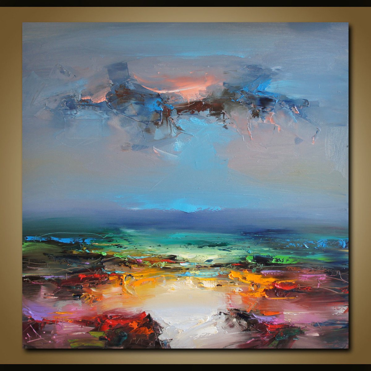 Expressive Landscape Oil Painting By Stanislav Lazarov, 39 X 39", Invisible Sea, Original Artwork