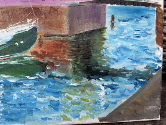 Yacht by drawbridge in Goes
