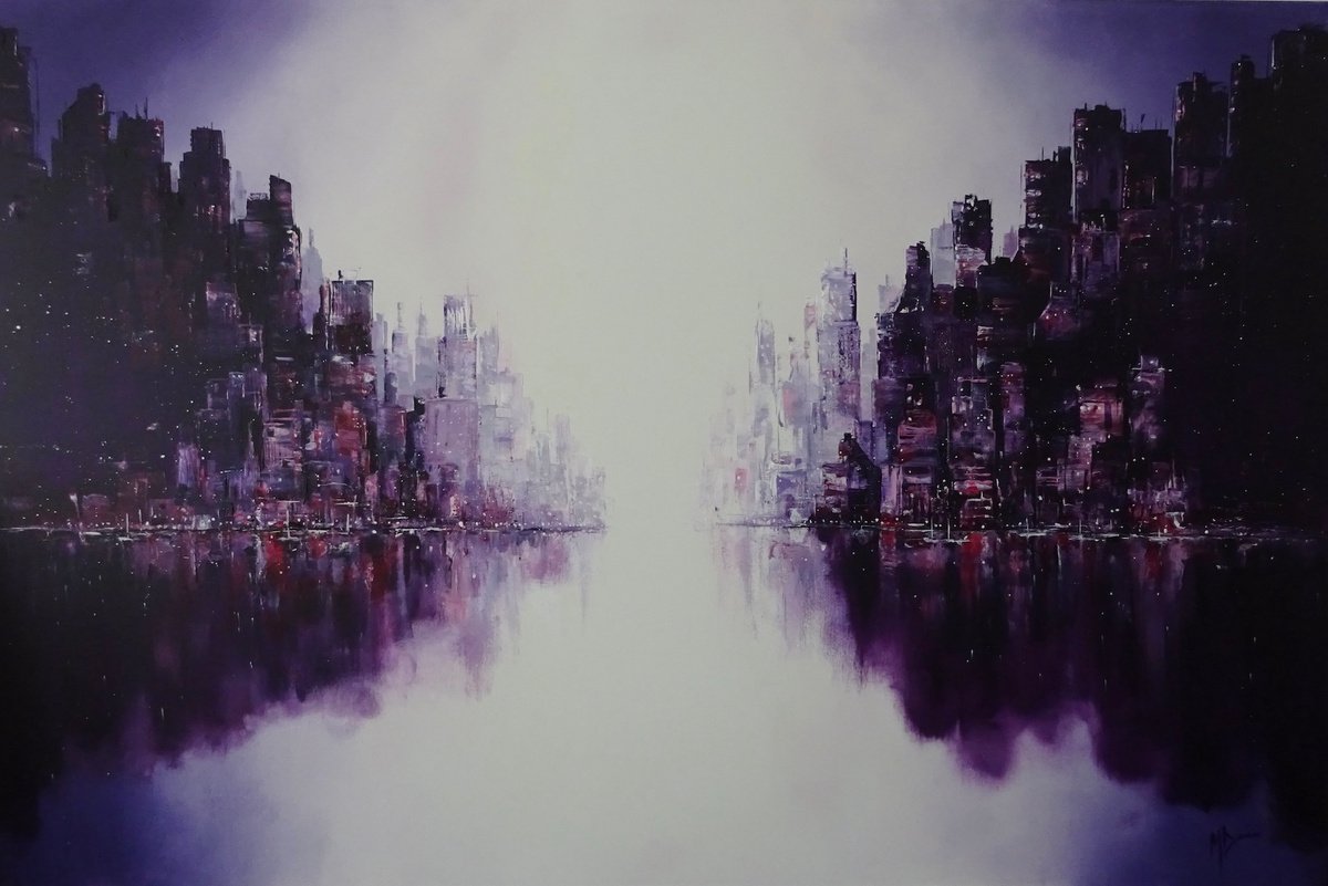 Impressionistic Cityscapes Oil Painting By Mel Davies Original Art, 59 X 39", One Day In A Life, Original Artwork