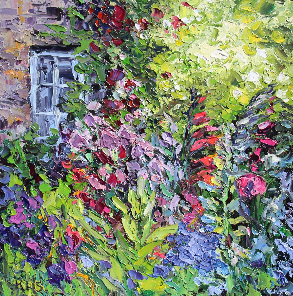 Impressionistic Landscape Oil Painting By Kristen Olson Stone, 10 X 10", Courtyard Garden, Original Artwork
