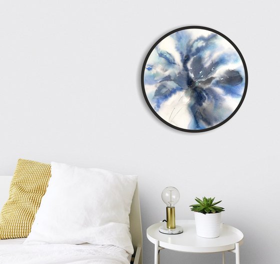 Blue flowers round painting