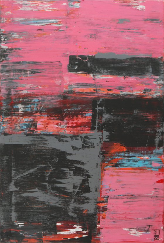 Static Pink and Grey - Abstract Vertical Painting - Affordable Art - Ronald Hunter - 11N