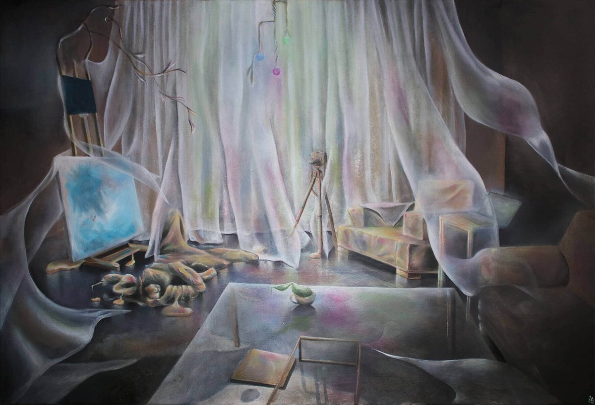 Surrealistic Portrait Oil Painting By Vanessa T Stefanova, 35 X 24", Self Portrait At 29, Original Artwork