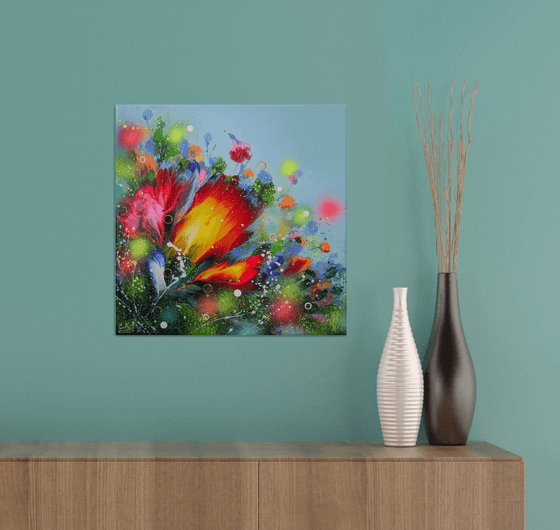 FLOWERS-3 /40 x 40 cm - (16 x 16”) Floral Abstract Painting