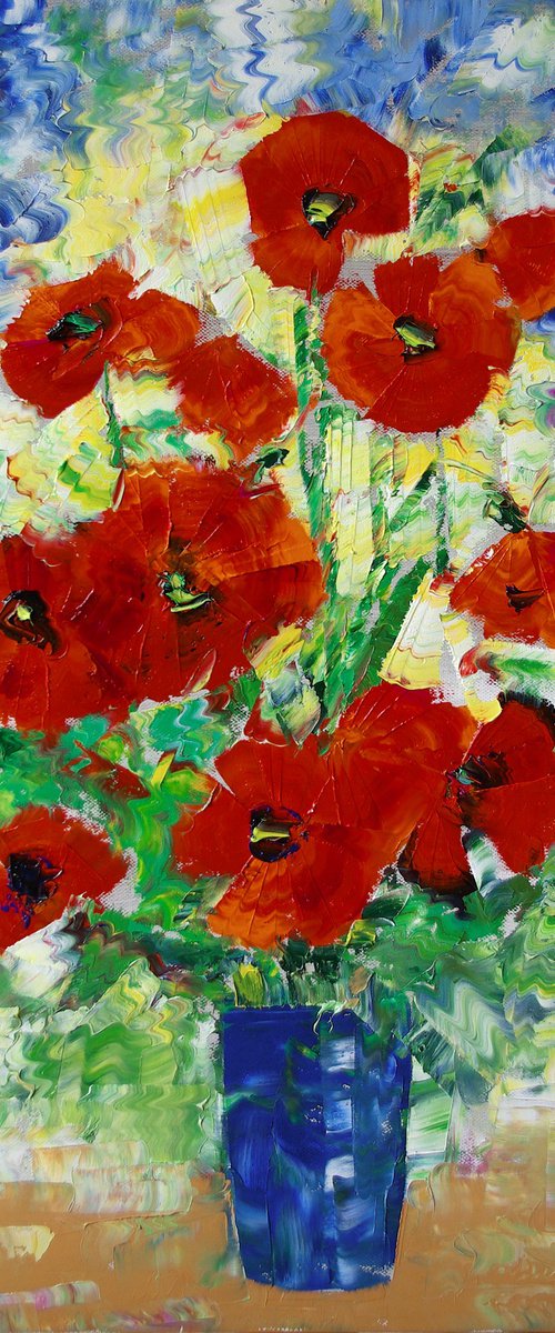 poppies in an ultramarine vase by Samvel Hayrapetyan