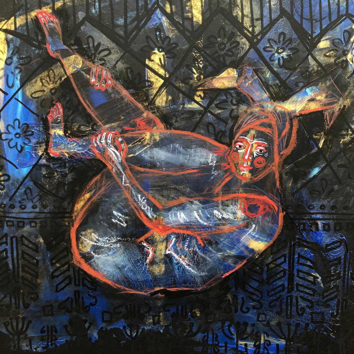 Abstract Portrait Pastel Drawing By Yuliia Chaika, 11 X 11", - Yoga Time” Pastel Acrylic, Original Artwork