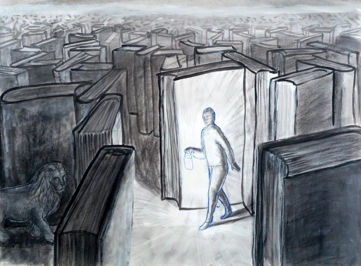 Surrealistic Drawing , Labyrinth With Lion By Paolo Beneforti, 28 X 20, Artwork For Sale On Artfinder