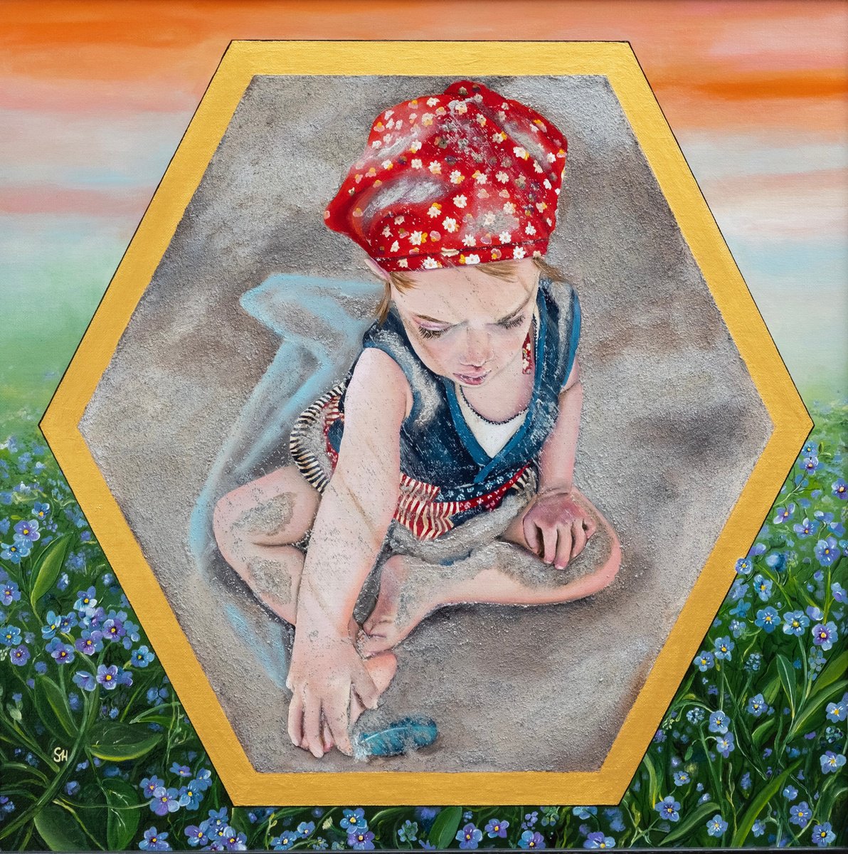 Surrealistic Portrait Painting By Saskia Huitema, 17 X 17", Realms Xiv- Ephemeral, Original Artwork