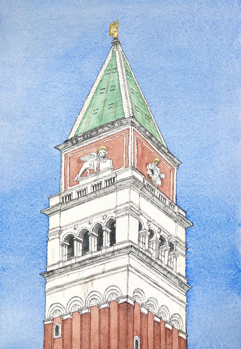 Impressionistic Cityscapes Watercolour By Michael Richards, 11 X 16", Campanile Di San Marco, Original Artwork