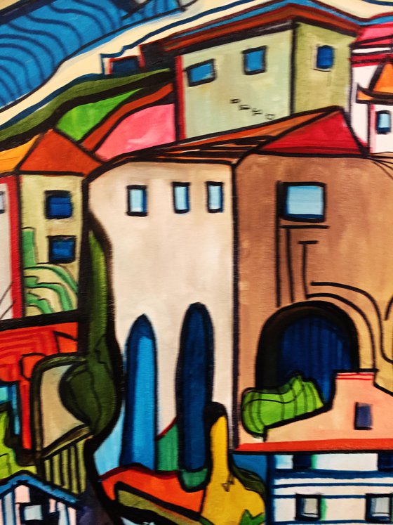 An italian landscape - original acrylic on canvas 50 x 65 cm / 20' x 25 inches / pop abstraction landscape