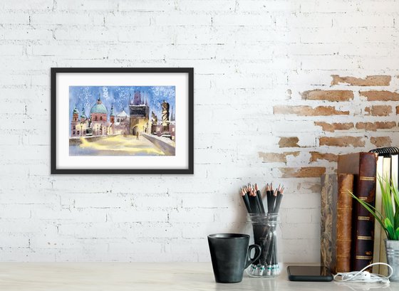 The Charles Bridge. Original watercolor artwork.