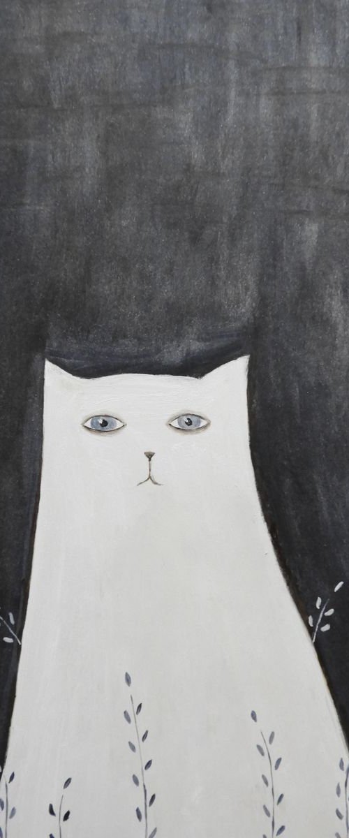 The white cat in the night by Silvia Beneforti