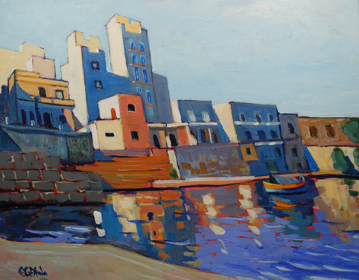 Impressionistic Landscape Acrylic Painting By Edward Abela, 20 X 16, Malta, St Paul