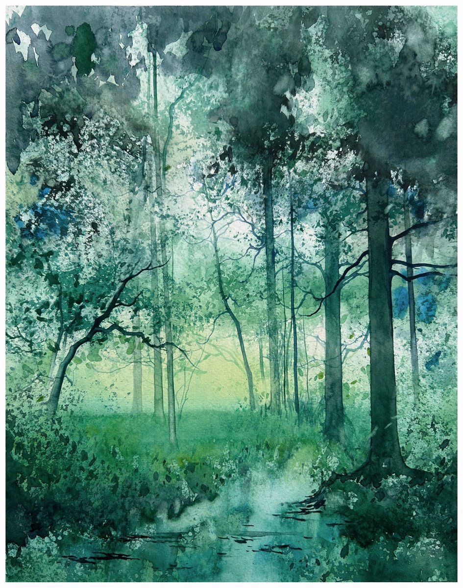 Impressionistic Landscape Watercolour By Nazar Grunyka, 12 X 15", Summer Landscape, Original Artwork